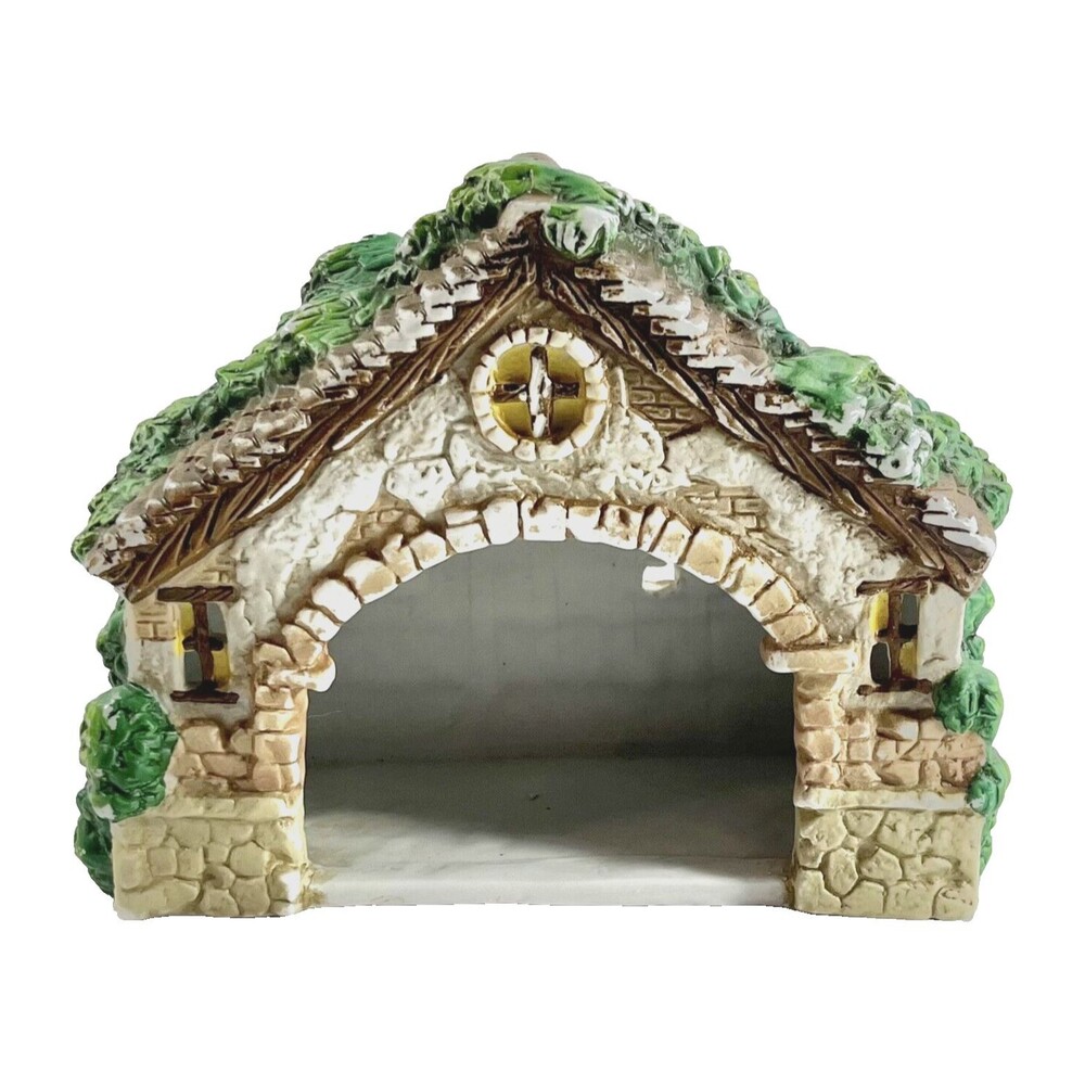 Vintage Brinn's Christmas Ceramic Lighted Stable Nativity 7"x9" Manger Tested